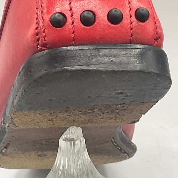 “TOD’S” GOMMINO Red Leather Slip On Driving Style Studded Detail Loafer. - Picture 8 of 16